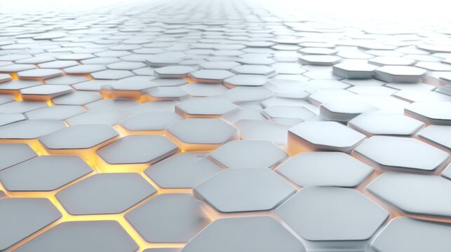 Modern honeycomb structure with glowing orange lights creates a futuristic vibe for technology, innovation, or science projects with clean geometric design