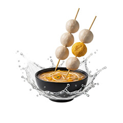 Delicious Fish Balls Skewers Over Noodle Soup Splash