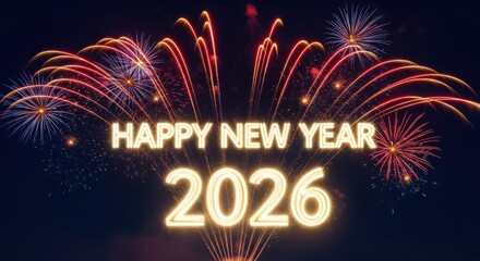 Happy new year 2026 celebration with vibrant fireworks show
