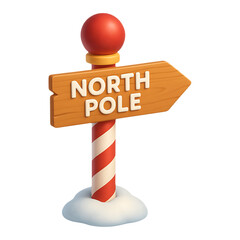 North Pole Signpost Christmas Design 3D Icon Isolated on a Transparent Background