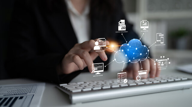 Cloud computing, cloud strategy, and cloud technology transforming digital infrastructure with scalable services, secure data storage, and cloud-based digital business solutions. Spline