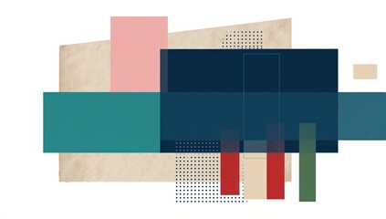 Abstract geometric composition with overlapping shapes and textured backgrounds