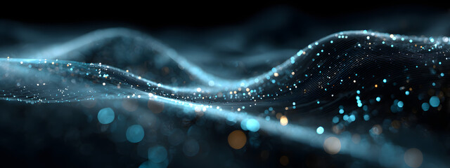 Futuristic digital surface with glowing wave grid in blue tones. Perfect for AI, data visualization, technology, and innovation design backgrounds.