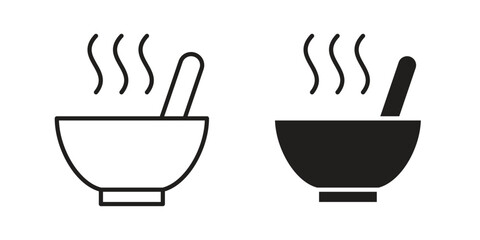 Soup bowl icons. Black and White Vector Icons. can be used web and mobile