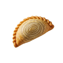 Golden Curry Puff Pastry with Flaky Layers on Brown Background