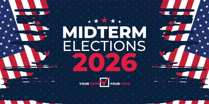 Midterm Elections 2026 Patriotic Banner with Abstract American Flag Graphics