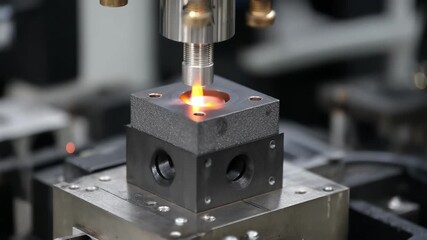 Medium shot of technicians forging precision beryllium satellite components in a hightech lab highlighting advanced manufacturing for aerospace applications.