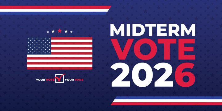 Midterm Vote 2026 Banner with USA Colors and Patriotic Modern Graphic Layout
