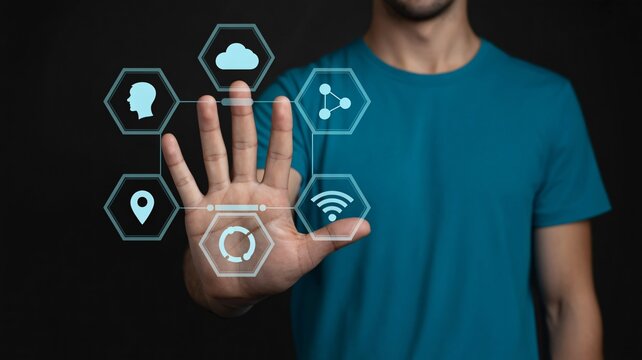 Modern technology interface controlled by hand for digital transformation