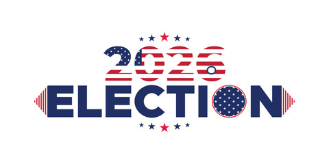 2026 Election Patriotic Banner with Striped American Flag Typography Pattern