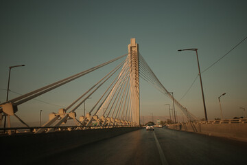 Fototapeta premium Modern cable-stayed bridge at sunset