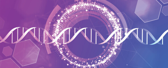 Futuristic hexagons, DNA strands, connected neural web, medical and science background