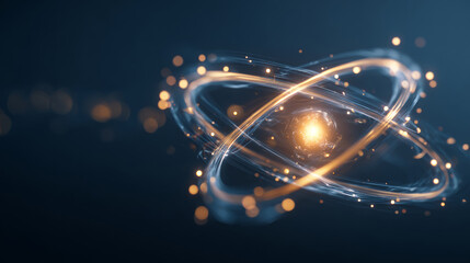 A stunning visualization of an atom, featuring glowing orbits and a central core, representing the intricate beauty of atomic structure and energy.