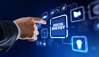 Modern city powered by renewable green energy sources with smart grid technology