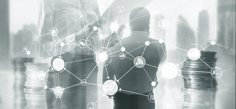 Industry 5.0. Business Finance Technology. Mixed Media Abstract Background