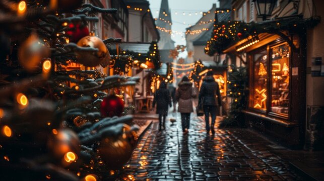 Festive christmas tree market featuring twinkling lights and freshly cut trees for the season - Powered by Adobe