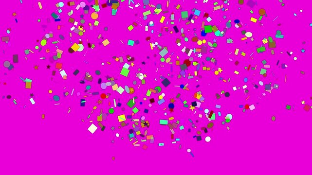  Colored confetti of many shapes and dimensions from corners on rgb colors background
