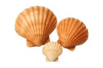 Seashells, different sizes and colors, arranging together, marine life objects with natural textures on transparent background