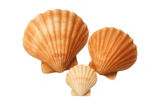 Seashells, different sizes and colors, arranging together, marine life objects with natural textures on transparent background