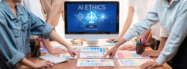 AI ethics responsibility standard law and rules on computer screen provide report of AI ethic...