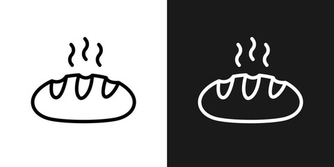 Obraz premium Bread icon. Fresh hot loaf with rising steam vector illustration. Bakery food symbol for menus and culinary themes sign. Warm homemade cooking concept pictogram.