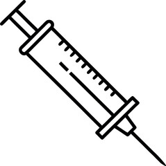 Black and White Injection Syringe Line Drawing with Needle and Measurement Barrel
