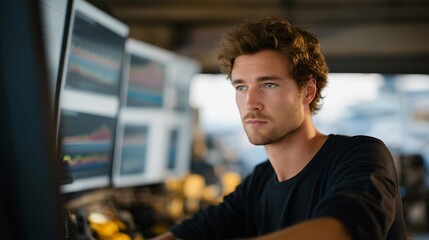 An EV technician testing a vehicle’s motor efficiency on a digital dynamometer, colorful graphs rising across multiple screens — electric mobility diagnostics, motor efficiency analysis, and