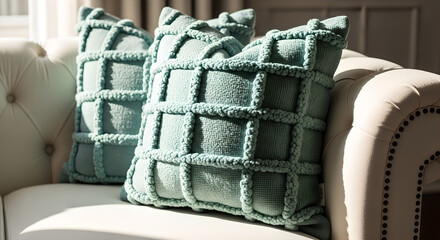 Mint Green Pillows Tufted Sofa Home Decor Living Room
