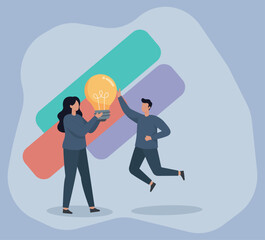 Flat Vector Illustration of Collaborative Teamwork Igniting Innovative Ideas with Colorful Abstract Bars, Innovation, Teamwork, Creativity, Collaboration, Idea Generation