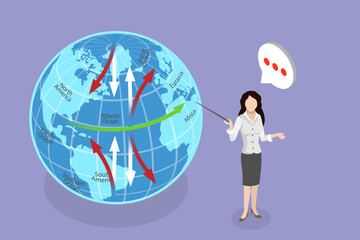 3D Isometric Flat Vector Illustration of Coriolis Effect, Coriolis Force In Atmospheric Dynamics