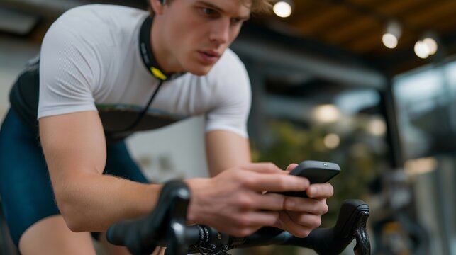 A cyclist testing torque output on smart trainer equipment, power curves and cadence readings displayed on a fitness app while pedaling intensely — sports biomechanics, cycling performance metrics,