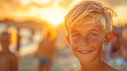 Joyful young boy with a radiant smile and playful character full of energy and happiness