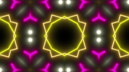 Abstract Digital Kaleidoscopic Background Neon Polygon/ 4k animation of an abstract digital kaleidoscope cg background with neon light polygons in slow motion seamless looping - Powered by Adobe