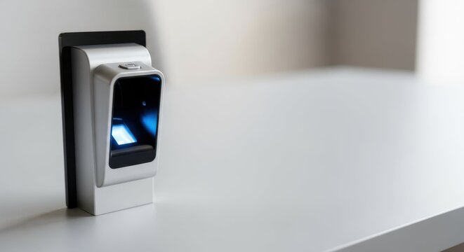 Modern communication technology with smart device fixed on wall, screen shining bright. Communication technology with sleek design and interactive display for various applications.