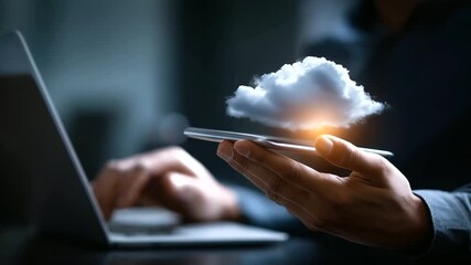Futuristic cloud computing artificial intelligence concept faceless business hand using digital tablet and laptop for data management cybersecurity network fintech innovation - Powered by Adobe