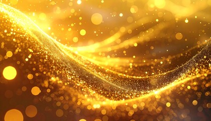Obraz premium Golden abstract waves shimmer with bokeh, creating a festive, opulent, and dynamic digital backdrop
