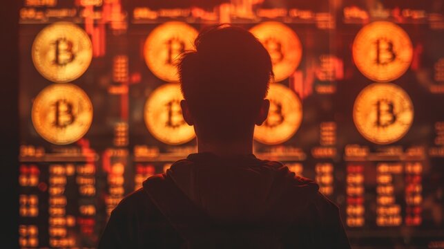 Digital business insights an individual analyzes cryptocurrency data and bitcoin symbols on screen