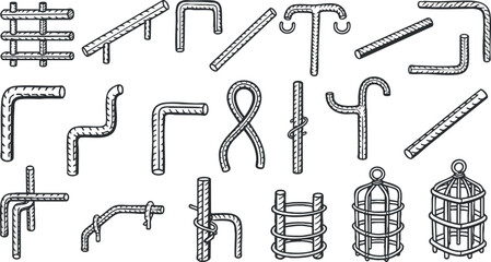Obraz premium Hand-drawn vector illustration set of various rope and wire shapes for design projects and creative applications