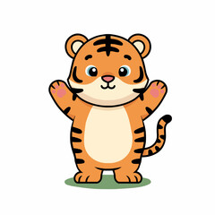cute cartoon baby tiger waving paws vector illustration