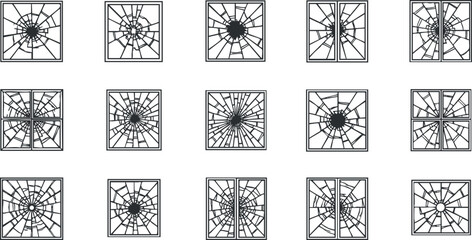 Geometric outline vector set of decorative window patterns for modern design projects and architectural concepts