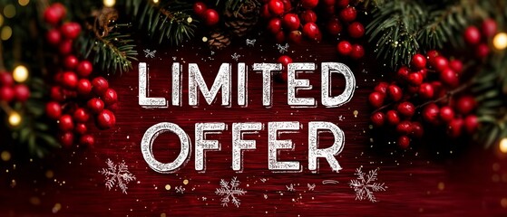 "LIMITED OFFER" shines in white text against a festive red background, framed by holly berries and twinkling lights. Snowflakes add a seasonal, urgent holiday feel.