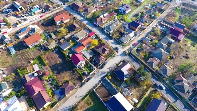 Aerial view of a T intersection in a compact residential area