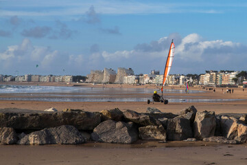 Brittany, France, in front of the sea and buildings typical of the region