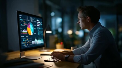 Faceless marketer analyzing digital marketing dashboard with performance charts colorful pie graphs organizational structure diagram analytics data metrics business - Powered by Adobe