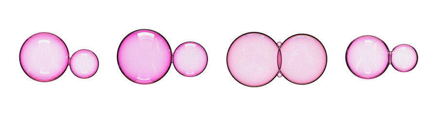 Glossy Pink Spheres or Bubbles Floating, Abstract Decoration Set Element on Transparent Background PNG, Oil Paint