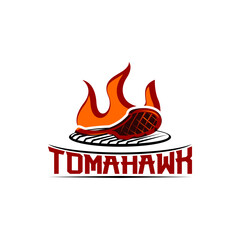 TOMAHAWK STEAK pieces of grilled meat logo vector illustration

