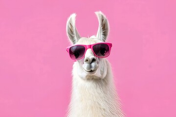 Cool Llama Wearing Sunglasses on Pink Background
