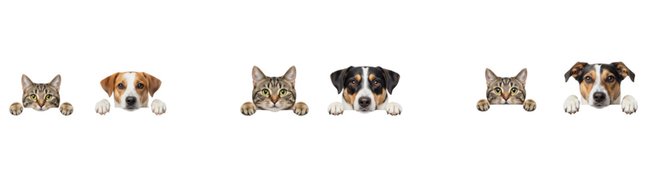 Cute Cat and Dog PNG Collection in Oil Painting Effect &ndash; Peeking Over, on white background