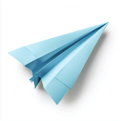 Light blue paper airplane isolated PNG on transparent background, origami toy for travel, freedom and childhood concepts
