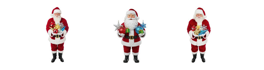 Full Body Santa Claus PNG Collection in Oil Painting Effect with Christmas Gifts – Isolated on White